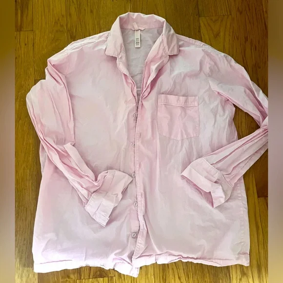 SKIMS Cotton Poplin Button Up Shirt Collared Baby Pink Oversized Sleep Size M - Picture 1 of 10
